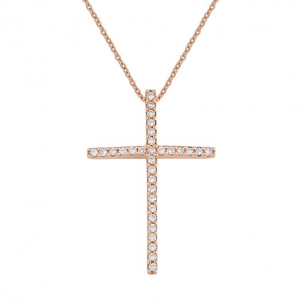 Σταυρός με Διαμάντια Ροζ Χρυσός Κ18  ATENA GOLD (CR033)