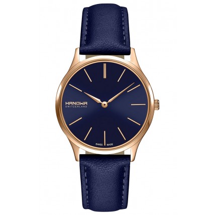 HANOWA Pure Rose Gold Blue Leather Strap 16-6075.09.003 HANOWA Pure Rose Gold Blue Leather Strap 16-6075.09.003