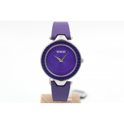 VERSUS Women's Quartz Watch with Purple Dial Analogue Display and Purple Leather Strap 3C7210