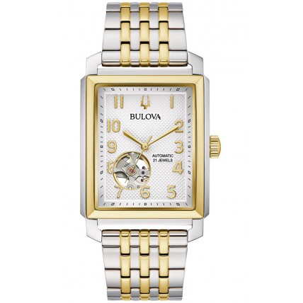 BULOVA Sutton Rectangular Automatic Two Tone Stainless Steel Bracelet 98A308 BULOVA Sutton Rectangular Automatic Two Tone Stainless Steel Bracelet 98A308
