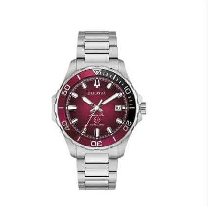 BULOVA Marine Star Automatic Burgundy Dial Silver Bracelet 98B472 BULOVA Marine Star Automatic Burgundy Dial Silver Bracelet 98B472