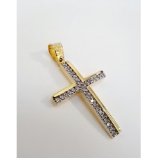 ΓΥΝΑΙΚΕΙΟΣ ΣΤΑΥΡΟΣ ΧΡΥΣΟ (ΠΕΡΙΓΡΑΜΜΑ) ΛΕΥΚΟ (ΠΕΤΡΕΣ ΖΙΡΓΚΟΝ) K14 CRWG74