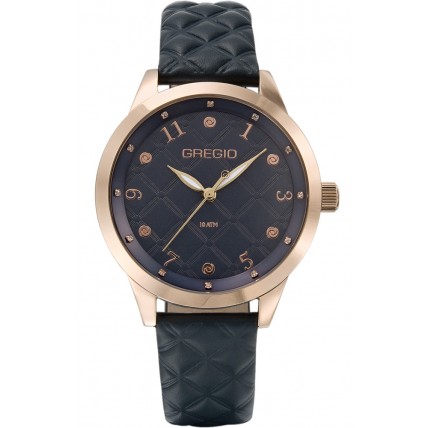 GREGIO Porto Grace Crystals Rose Gold Anthracite Leather Strap GR108081 GREGIO Porto Grace Crystals Rose Gold Anthracite Leather Strap GR108081