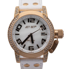 JET SET San Remo Crystals με λευκό δερμάτινο λουράκι J2068S-131