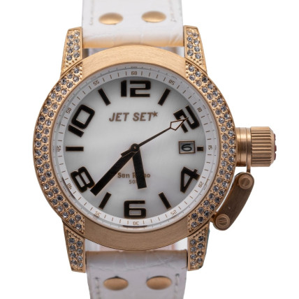 JET SET San Remo Crystals με λευκό δερμάτινο λουράκι J2068S-131