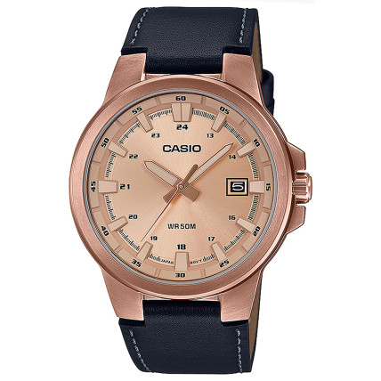 CASIO Collection Black Leather Strap MTP-E173RL-5AVEF