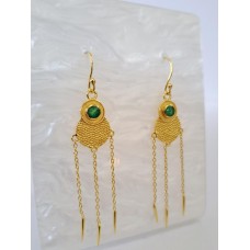 Ασημένια σκουλαρίκια 925 κρεμαστά επίχρυσα με ημιπολύτιμους λίθους (SE02)