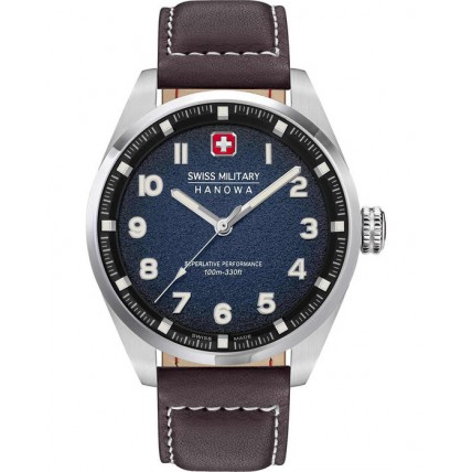 SWISS MILITARY HANOWA Greyhound Brown Leather Strap SMWGA0001502 SWISS MILITARY HANOWA Greyhound Brown Leather Strap SMWGA0001502