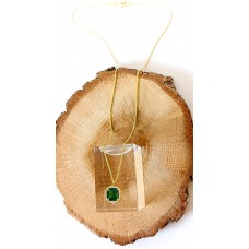 Ασημένιο κολιέ ροζέτα επίχρυση  τετράγωνο με ζιργκόν χρώματος Emerald (σμαράγδι) (SN167)