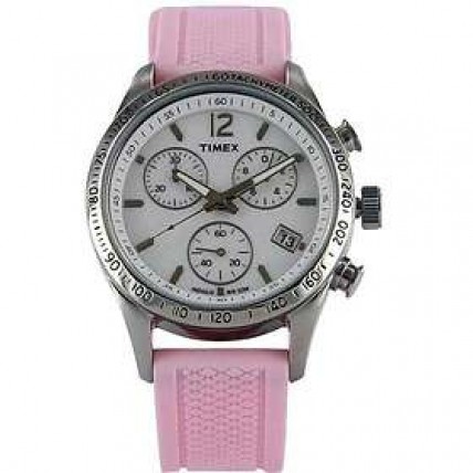 TIMEX Chronograph White Dial Women's Indiglo Pink Band Silver Tone Watch T2P063 TIMEX Chronograph White Dial Women's Indiglo Pink Band Silver Tone Watch T2P063
